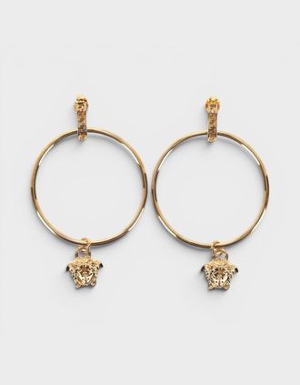 Versace Womens Logo Medusa Charm Hoop Earrings Gold - Size: O/S