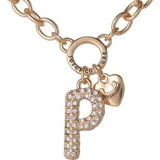 Juicy Couture Bubble Letter Necklace for Women with Clear Stones 18+2, Chunky Initial Necklace Gold-Tone in Letter P at Nordstrom