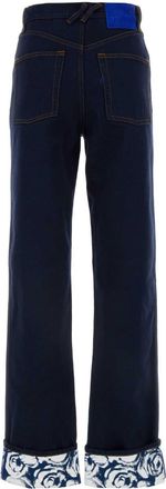Burberry Womens Patterned-Cuff Denim Jeans Navy Cotton