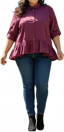 Entro Womens Collared Button Top - Plus In Merlot