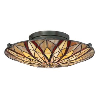 Loops Semi Flush Light Tiffany Style Coloured Glass Uplight Valiant Bronze LED E27 60W in Clear