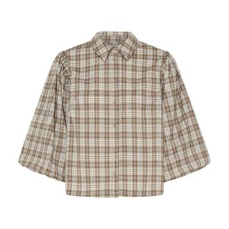 Ichi Ichi - Lange Mouw Button-Down Shirt - Dames - Blouses & Shirts - Beige - Maat: M