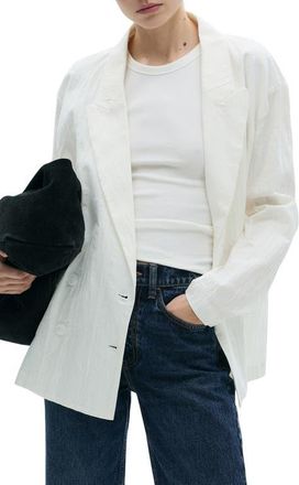Mango Wrinkled Effect Double Breasted Suit Jacket in White at Nordstrom, Size Small