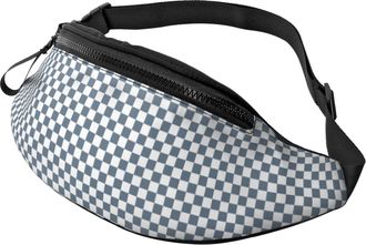 Generic Gray White Square Plaid Print Belt Bag Bum Bags Fashion Fanny Packs For Travel Sport Hiking 14X35Cm