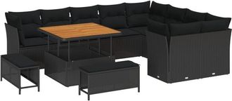 vidaXL Garden Sofa Set Height-Adjustable 12 pcs Black Poly Rattan Vidaxl