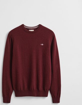 GANT Mens Crew Neck Jumper in Dark Red Wool - Size X-Large