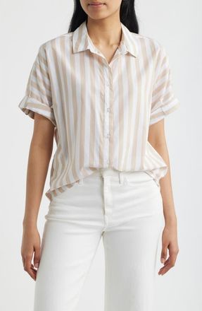 Beach Lunch Lounge Chase Cotton & Modal Button-Up Shirt in Toasted Khaki at Nordstrom, Size X-Large