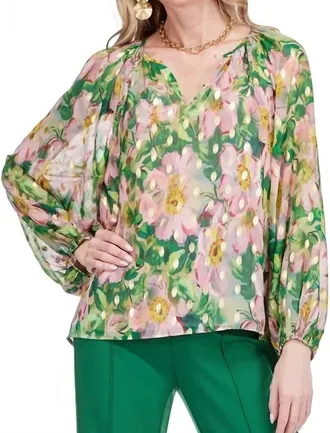 Jade Yoga Long Sleeve Blouse In Garden Magnolia
