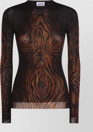 Jean Paul Gaultier mesh wood print long-sleeve t-shirt