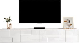 STILVORA Mueble Tv Con 3 Puertas Y 2 Cajones, Frentes Sin Tiradores, Acabado Brillo, 170&times;30&times;30,5 Cm, En Mdf, Blanco