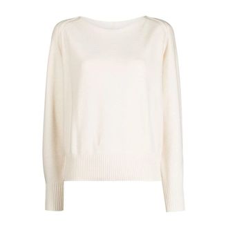 DKNY Casual Beige Trui met Gestikte Schouders - Dames - Ronde hals truien - Beige - M - Katoen - Truien & Vesten
