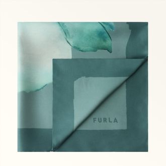 Furla Nuvola Sciarpa Toni Edera Green Verde Twill Di Seta Con Stampa Botanica Donna