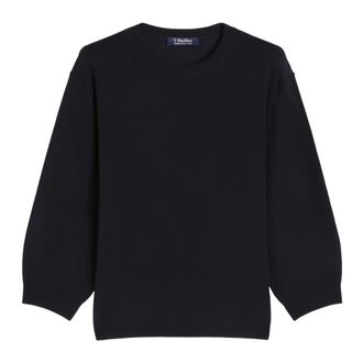 Max Mara Zachte Wollen Gebreide Trui - Dames - Ronde hals truien - Blauw - S - Wol - Truien & Vesten