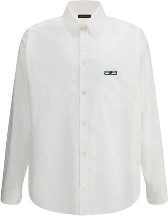 Balenciaga Oversized Katoenen Shirt met Asymmetrische Zoom - Heren - Zakelijke Overhemden - Wit - S - Katoen - Overhemden