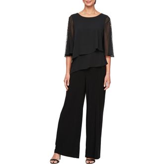 S.L. Fashions Tiered Capelet Jumpsuit in Black at Nordstrom, Size 14
