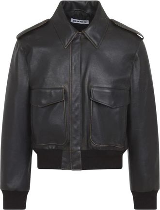 Jil Sander Leren Blouson - Heren - Leren en Su&egrave;de Jassen - Zwart - L - Katoen - Jassen
