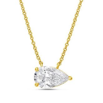 Diana M. Jewels 14kt yellow gold lab grown pear shape east west diamond pendant weighing 2.00 ct in a prong setting