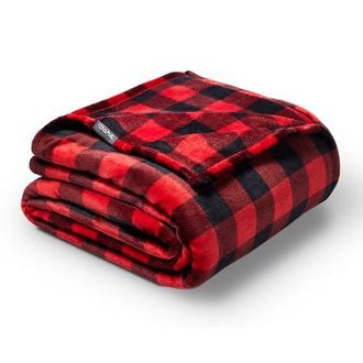 Bare Home Microplush Fleece Throw Blanket in Buffalo Plaid - Red/black at Nordstrom, Size Standard