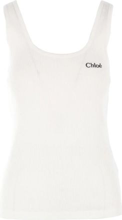 Chlo&eacute; Witte Ribgebreide Katoenen Tanktop - Dames - Tops zonder mouwen - Wit - M - Katoen - Tops