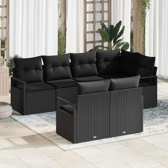 vidaXL Set Divano Da Giardino 7 Pcs Nero Poly Rattan - Vidaxl