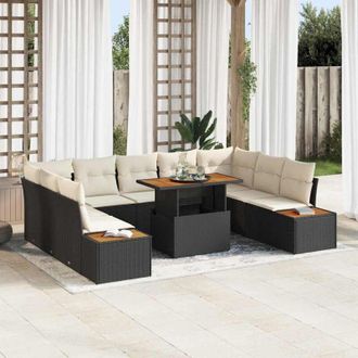 vidaXL Conjunto De Sof&aacute; De Jard&iacute;n 10 Pcs Negro Polirat&aacute;n Vidaxl