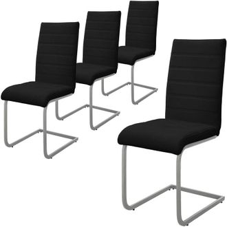 ML Design Ml-design - Set di 4 Sedie a Sbalzo per Sala da Pranzo Imbottite in Pelle Finta Nero con Telaio in Metallo Argento con Schienale Alto da Cucina