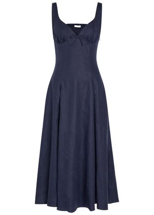 Faithfull The Brand Adalee Linen Midi Dress - Navy - XL (UK16 / XL)