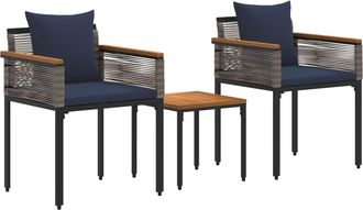 vidaXL Vidaxl Cojines Para Jard&iacute;n - Juego De Muebles De Exterior Gris Y Azul Marino Rat&aacute;n Sint&eacute;tico