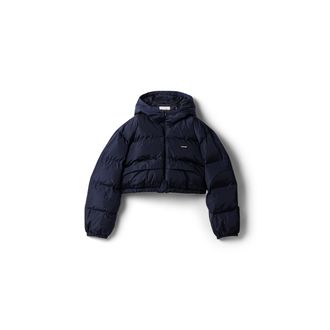 Miu Miu Cropped Technical Fabric Down Jacket, Woman, Cobalt Blue, Size 36