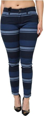 Dolce & Gabbana Blauwe Gestreepte Skinny Denim Jeans - Dames - Slim Fit Jeans - Blauw - L - Denim - Jeans