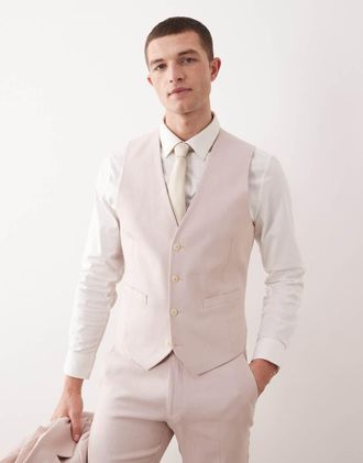 Asos Gilet da abito in misto lino rosa chiaro