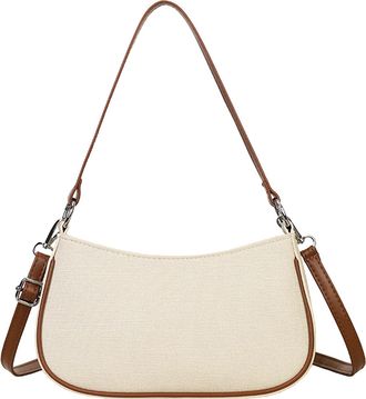 Generic Women PU Retro Shoulder Bag Color Blocking Hobo Handbag for Daily Use (White)