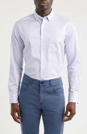 Johnston & Murphy Logan Print Button-Up Shirt in Purple Pinwheel at Nordstrom, Size Xxx-Large