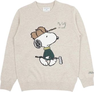 Saint Barth Round-neck Knitwear, male, Beige, Size: M Snoopy Golf 11 Crew-Neck Sweater