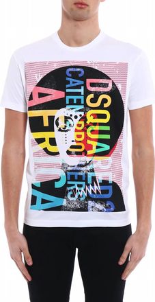 Dsquared2 Mens Africa Print Cotton T-Shirt In Colourful White