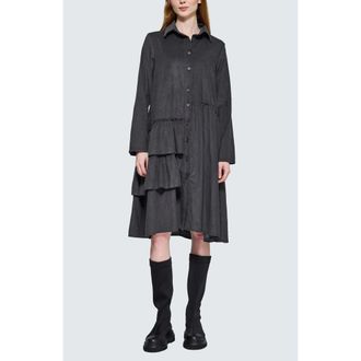 Luukaa D'Celli Isolde Ruffled Cord Velvet Shirt Dress in Mink Color at Nordstrom, Size 14