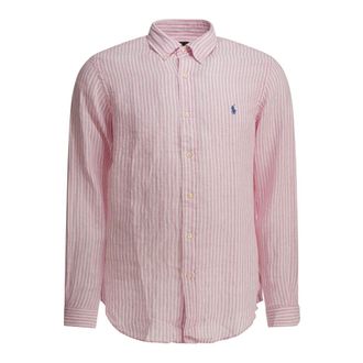 Polo Ralph Lauren Gestreept linnen overhemd - Heren - Casual Overhemden - Roze - M - Linnen - Overhemden