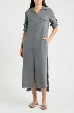 Cloth & Stone Long Sleeve Maxi Shirtdress in Gunmetal at Nordstrom, Size X-Large