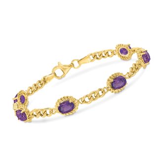 Ross-Simons Amethyst Link Bracelet in 18kt Gold Over Sterling Silver