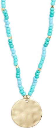 Nordstrom Hammered Coin Pendant Beaded Necklace in Turquoise- Gold at Nordstrom