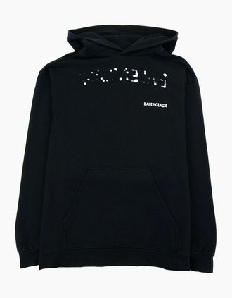 Balenciaga Mens Balenciaga Hand Drawn Logo Hoodied Sweatshirt Black 1070 - Size: 42