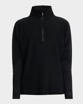 Homme Pliss&eacute; Issey Miyake Mens Monthly Colors November Pleated Half-Zip Sweater