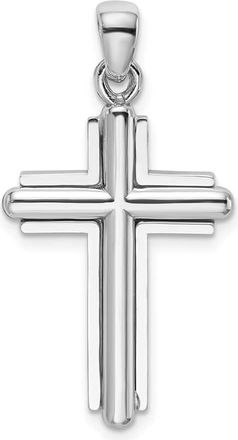 Diamond2Deal 14K White Gold 2-D Beveled Stick Cross Charm Pendant