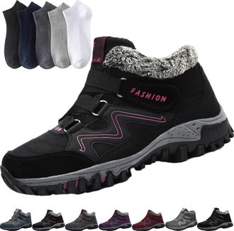 Generic Women/Mens Thermal Winter Outdoor Boots, Warm Plus Fleece Thickened Thermal Non-slip Wear-resistant Hiking Ankle Shoes (Black Rose, Adult, Adult, Wome