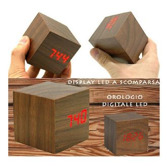 Trade Shop Trade Shop - Sveglia Orologio Digitale Led Effetto Legno Con Suono Allarme Temperatura Cubo