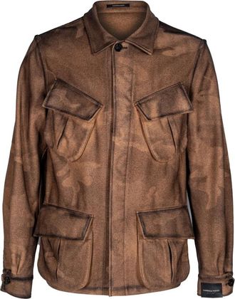 Gabriele Pasini Light Jackets, male, Brown, Size: XL Mens Wool Coat with Brushed Texture