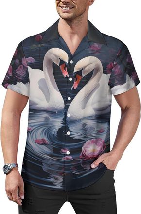 Generic Swan Mens Guayabera Shirts Short Sleeve Button Down Summer Beach Tops 3XL