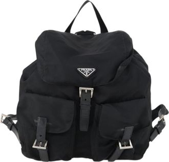 Prada Double Front Pocket Backpack Tessuto Black Nylon Backpack Bag (Pre-Owned)