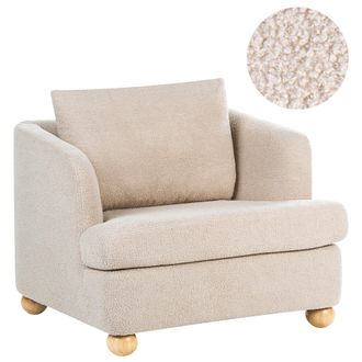 Beliani Sill&oacute;n Con Tapizado De Boucl&eacute; Reposabrazos Y Patas Redondas De Madera Sal&oacute;n Beige Rattvik