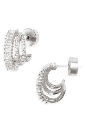 Nordstrom Triple Hoop Cubic Zirconia Pav&eacute; Earrings in Clear- Silver at Nordstrom